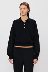 Cropped Polo Sweatshirt - Black - BLVD