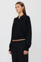 Cropped Polo Sweatshirt - Black - BLVD