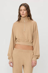 Cropped Half-Zip Sweatshirt - Taupe - BLVD
