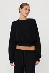Cropped Crewneck Sweatshirt - Black - BLVD