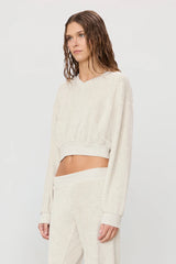 Cropped V-Neck Sweatshirt - Light Heather Grey