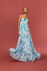 Strapless Flared Dress - Blue - BLVD