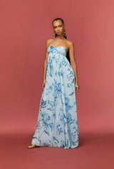 Strapless Flared Dress - Blue - BLVD