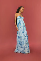 Strapless Flared Dress - Blue - BLVD