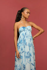 Strapless Flared Dress - Blue - BLVD