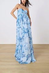 Strapless Flared Dress - Blue - BLVD