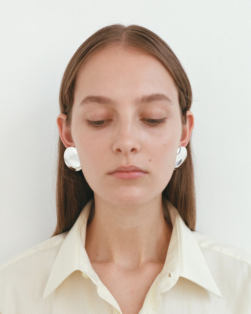 Dented Medallion Earrings - Silver