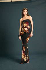 Strapless Maxi Dress - Black Floral