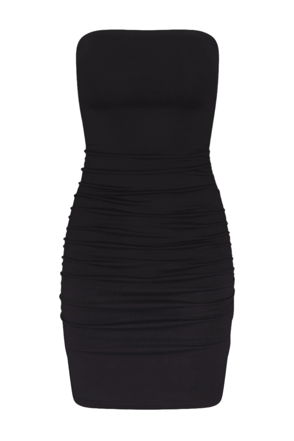 Rouched Tube Mini Dress - Black