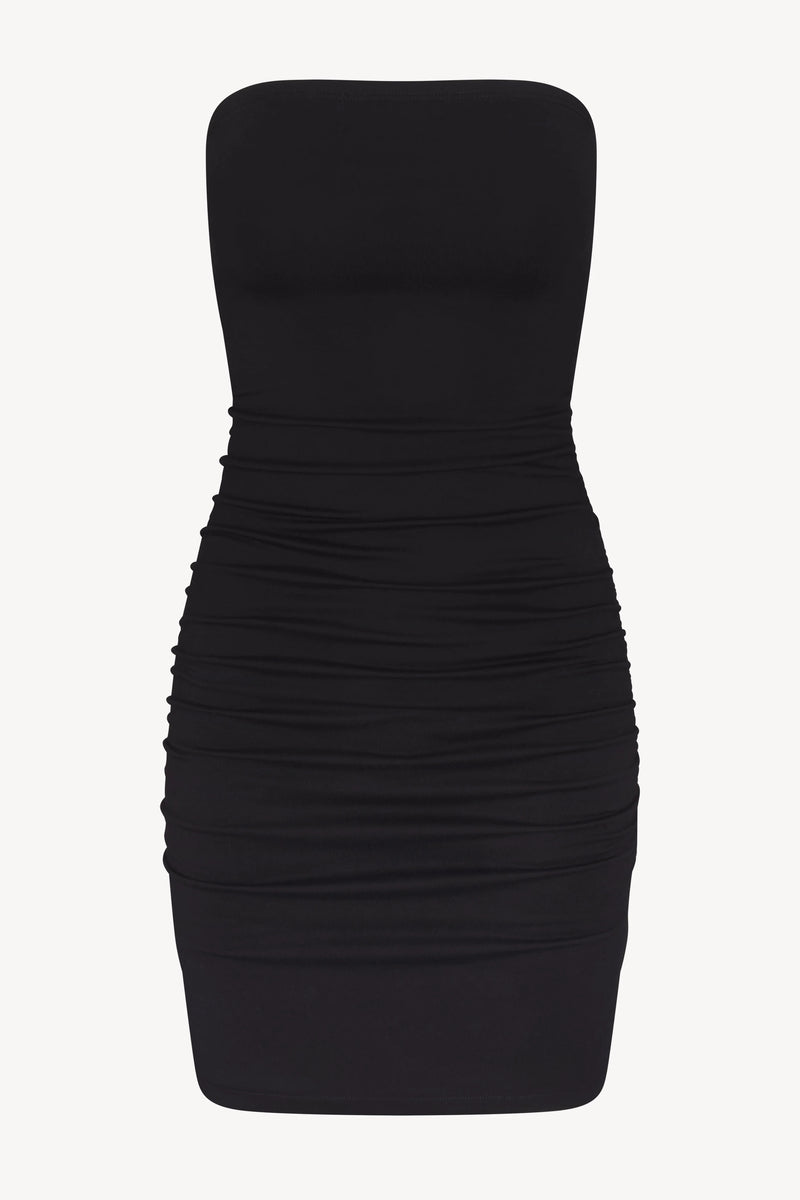 Rouched Tube Mini Dress - Black