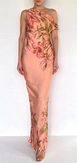 One Shoulder Maxi Dress - Peach