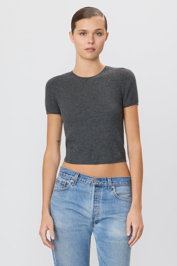 Rib Stitch Baby Tee - Charcoal