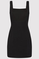 Linen Square Neck Mini Dress - Black