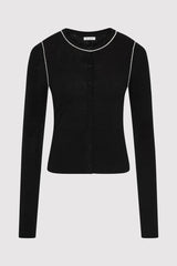 Wool Fine Line Cardigan - Black/Off-White