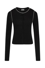 Wool Fine Line Cardigan - Black/Off-White