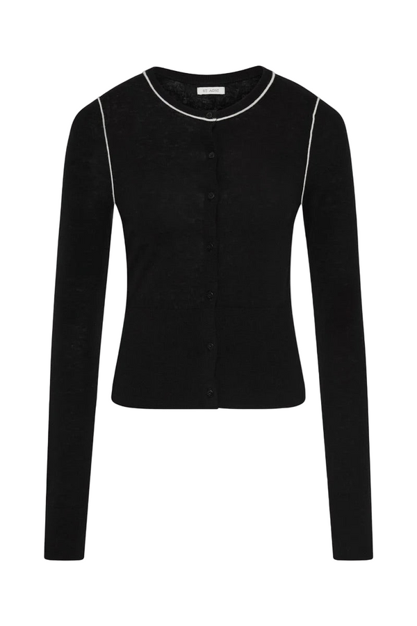 Wool Fine Line Cardigan - Black/Off-White