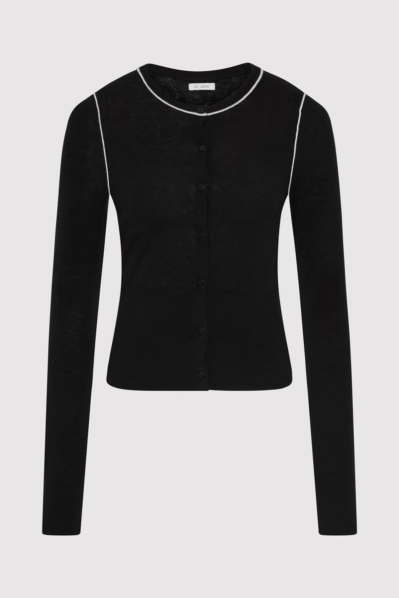 Wool Fine Line Cardigan - Black/Off-White