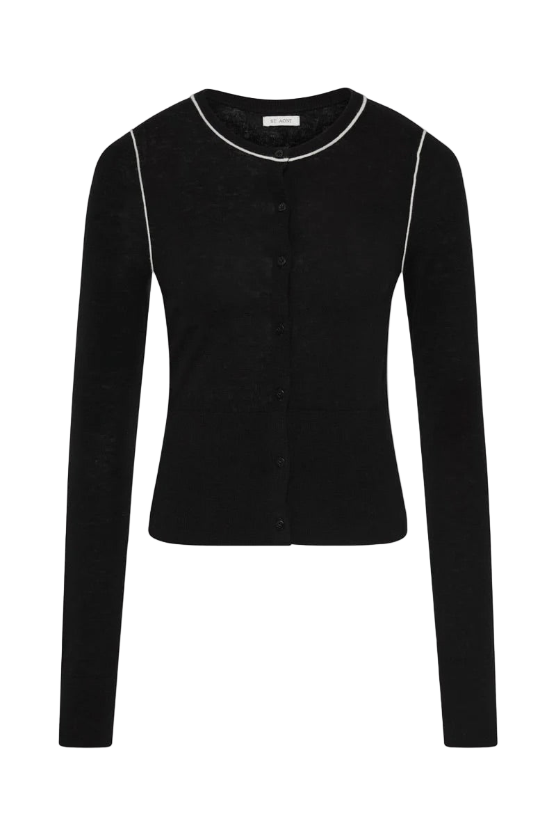 Wool Fine Line Cardigan - Black/Off-White