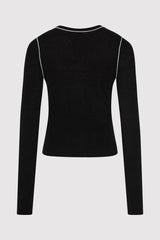 Wool Fine Line Cardigan - Black/Off-White