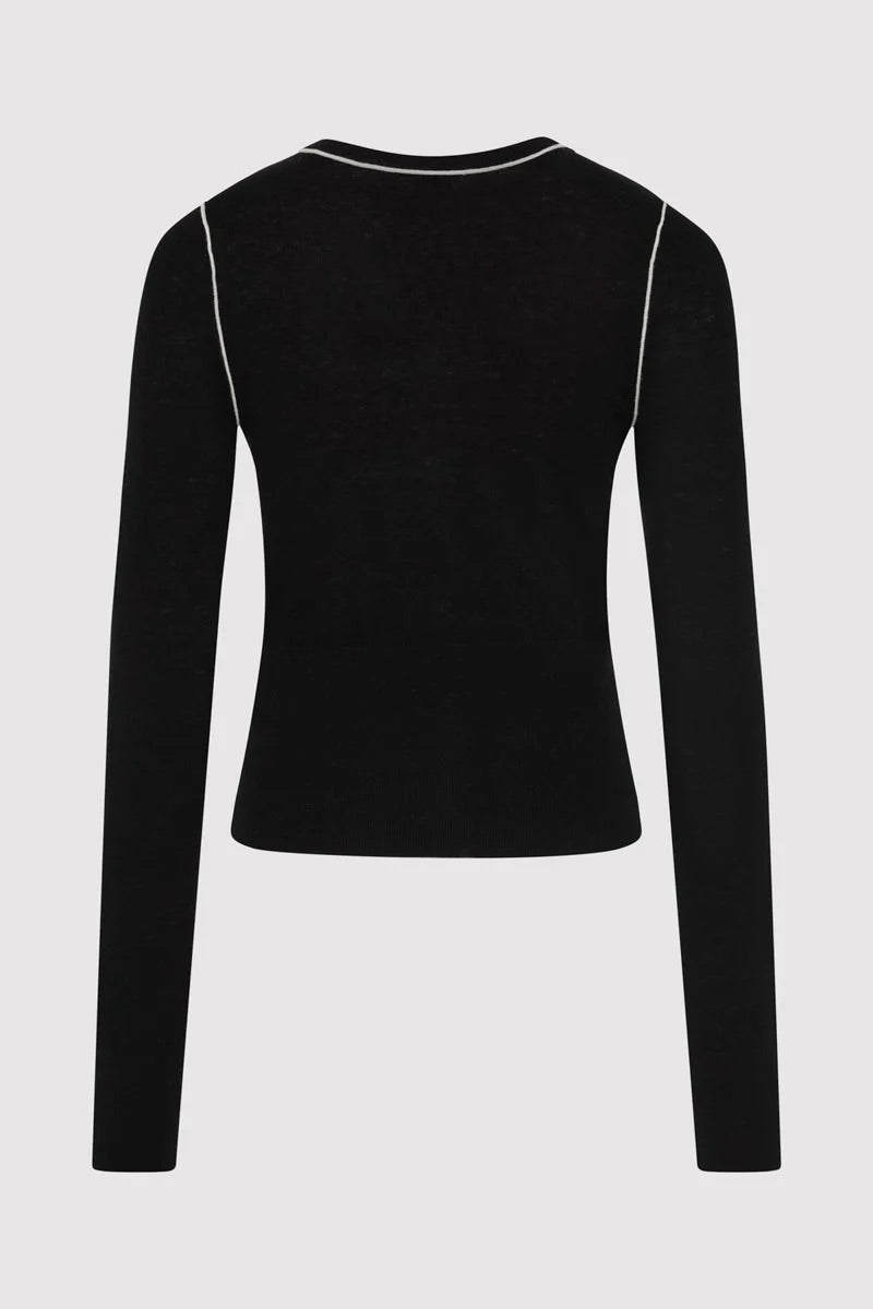Wool Fine Line Cardigan - Black/Off-White