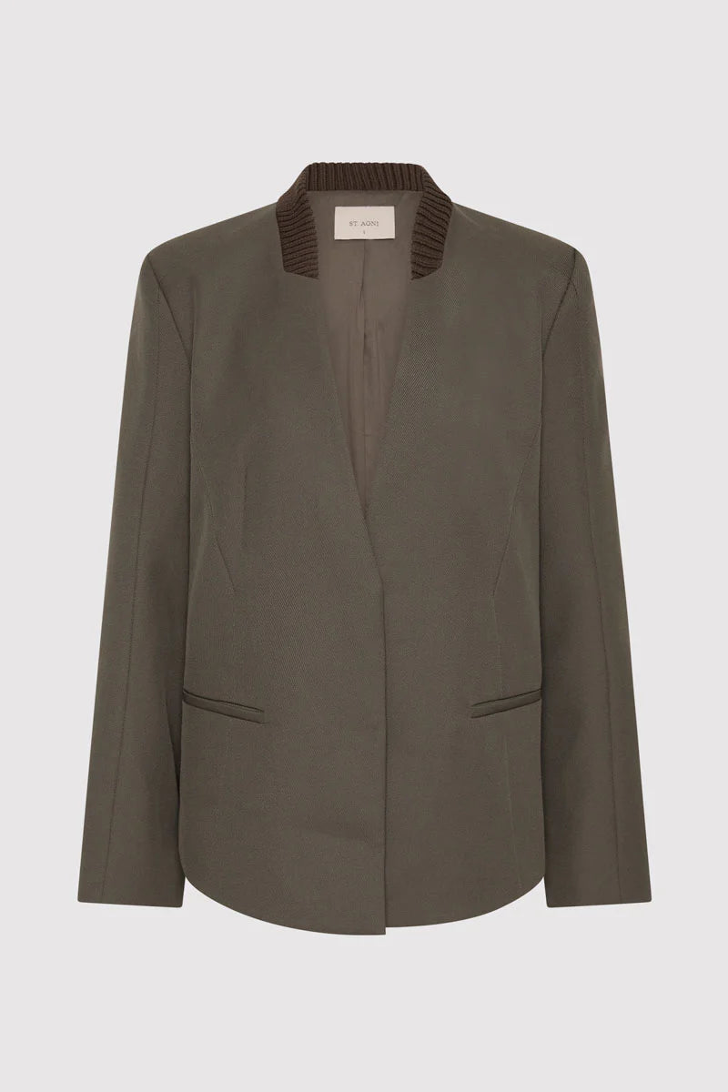Rib Collar Blazer - Khaki
