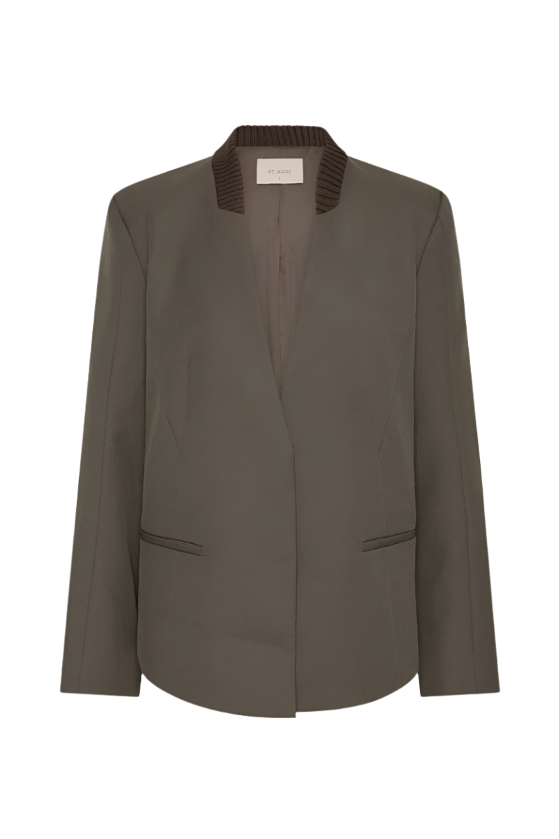 Rib Collar Blazer - Khaki