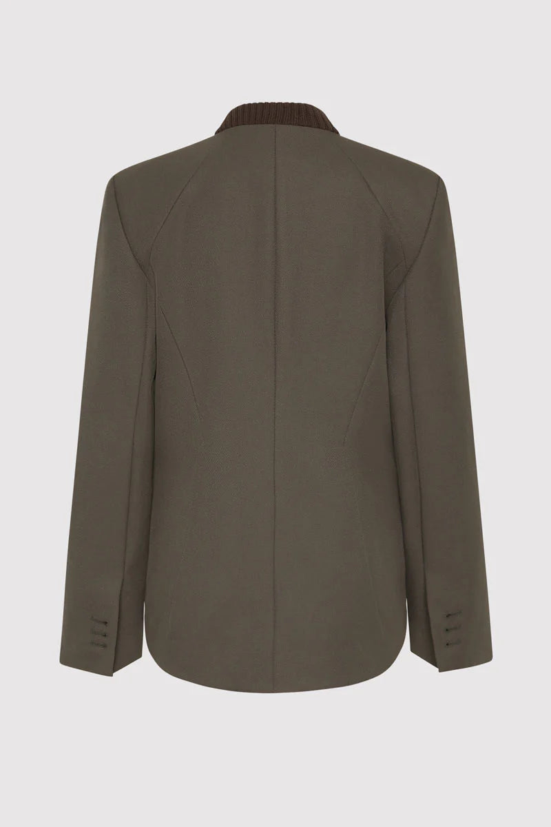 Rib Collar Blazer - Khaki