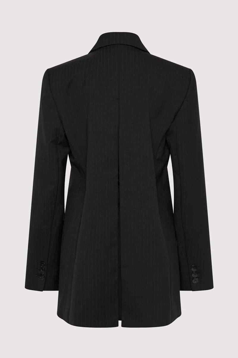 Split Back Blazer - Black Pinstripe