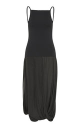 Knit Bodice Sheer Drape Dress - Magnet