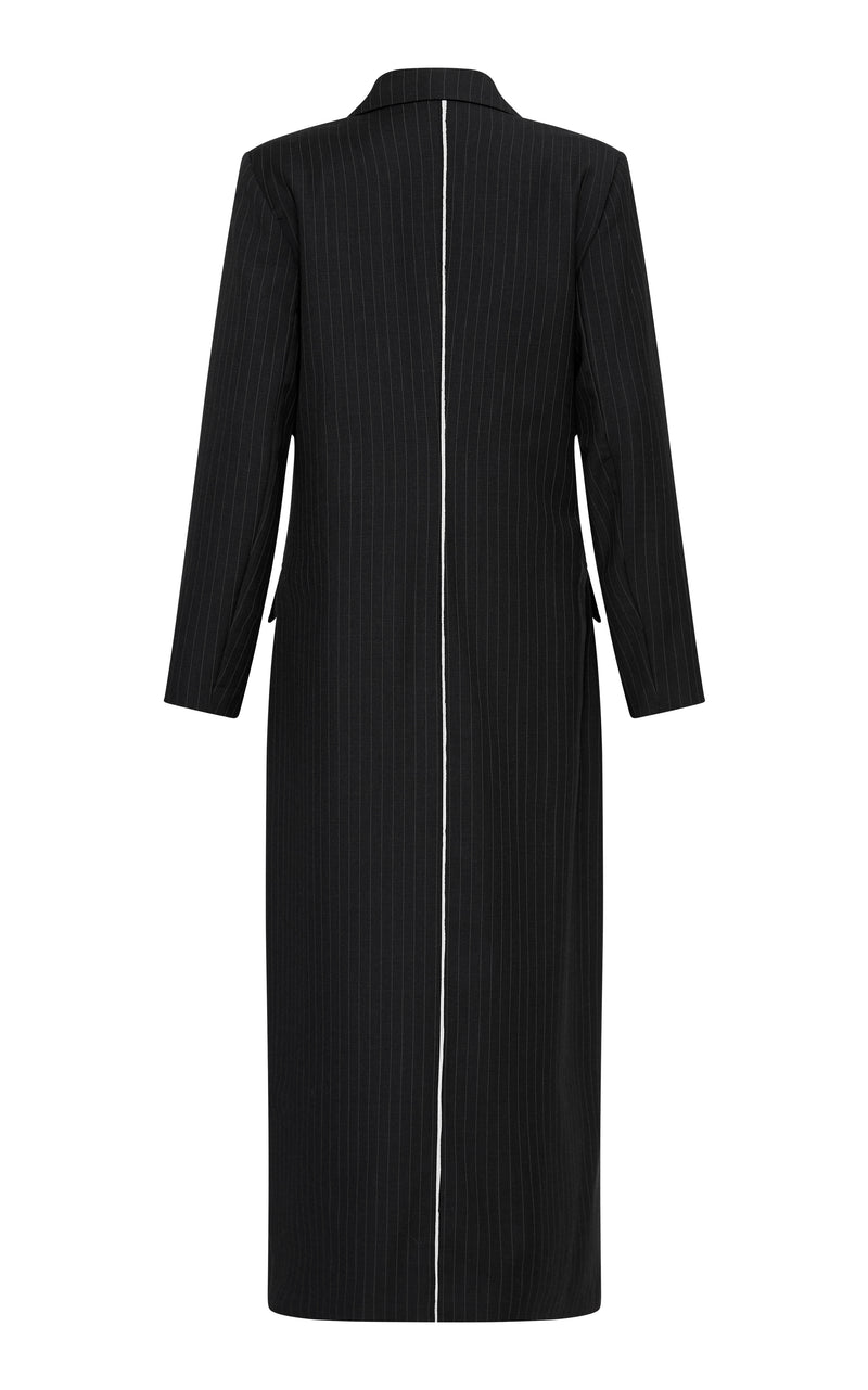 Pinstripe Maxi Coat - Black