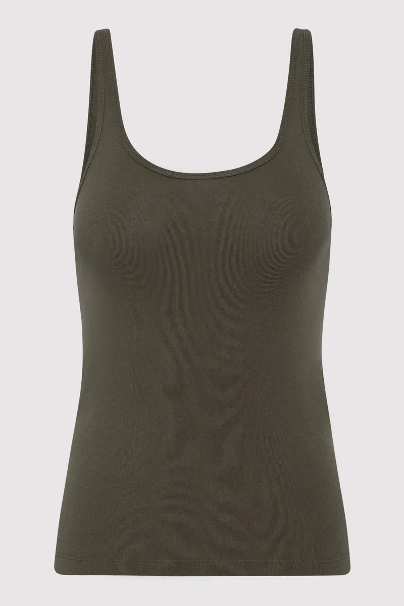 Organic Cotton Slim Scoop Tank - Khaki