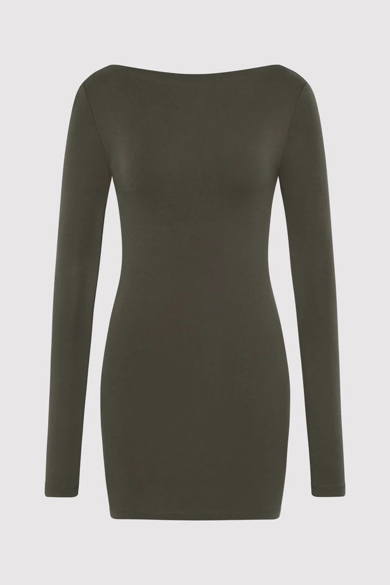 Organic Cotton Bateau Dress - Khaki
