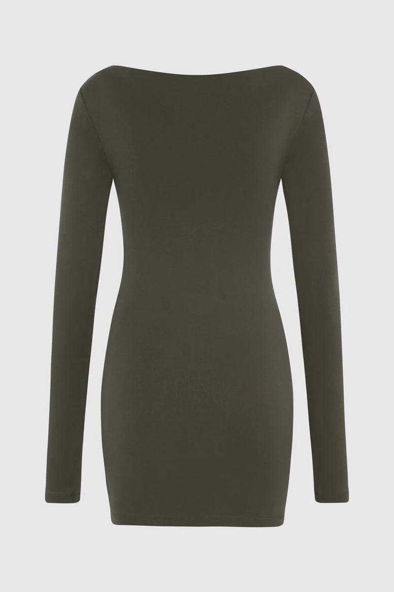 Organic Cotton Bateau Dress - Khaki