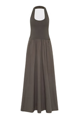 Halter Gathered Dress - Khaki