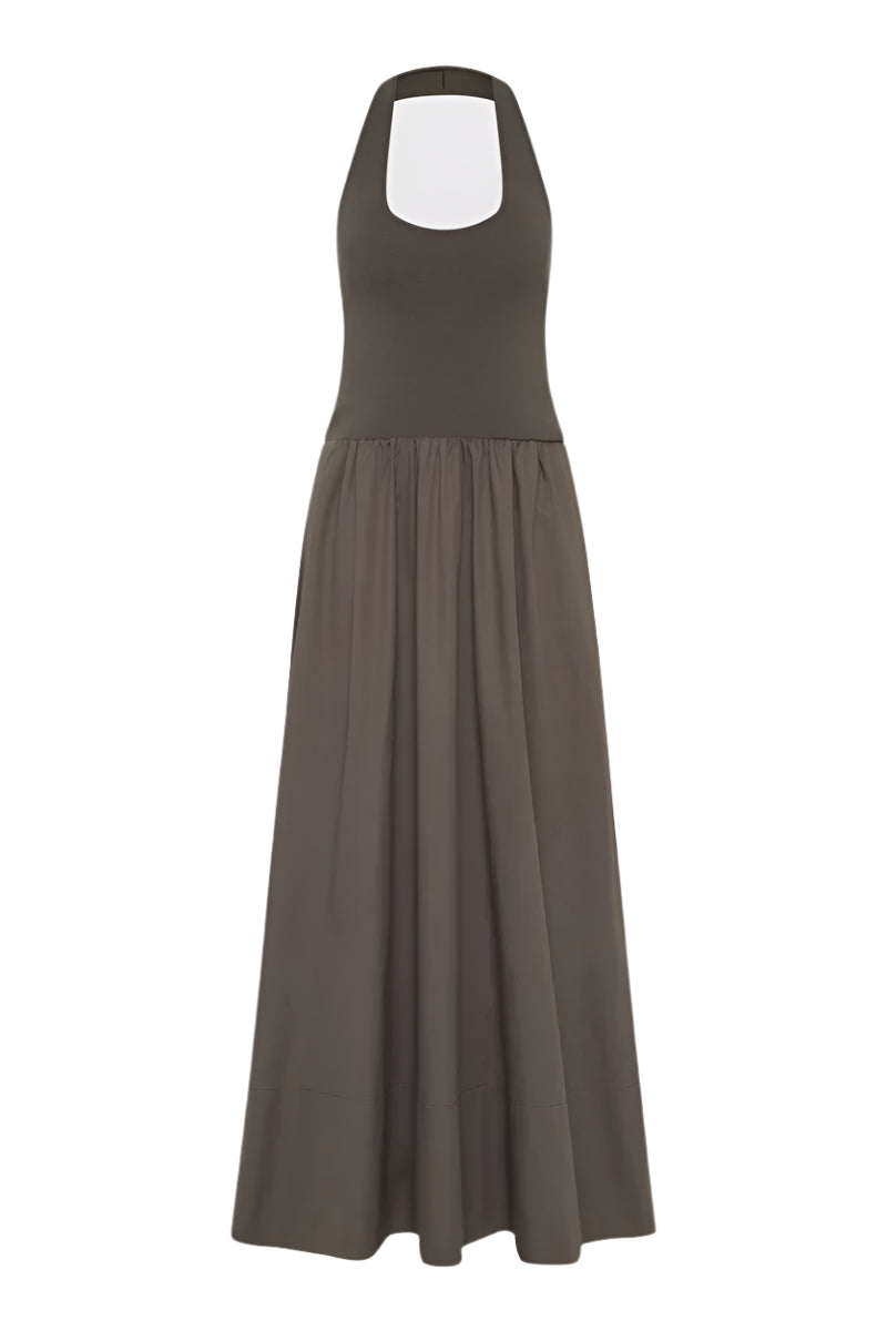 Halter Gathered Dress - Khaki