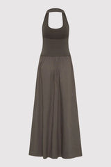 Halter Gathered Dress - Khaki