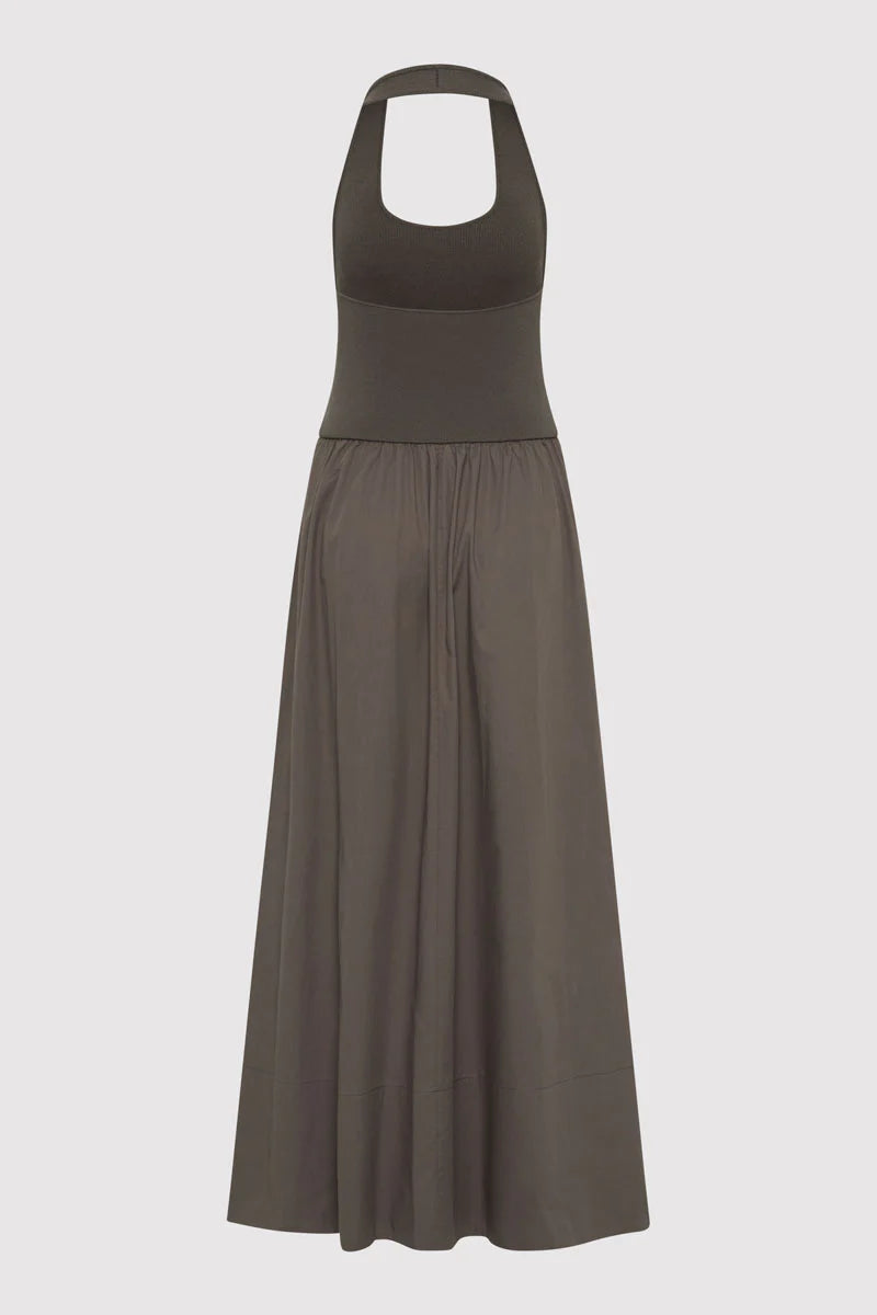 Halter Gathered Dress - Khaki
