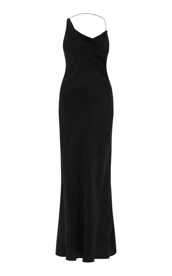 Asymm Drape Maxi Dress - Washed Black