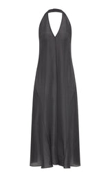 Woven Check Halter Dress - Iron Glaze