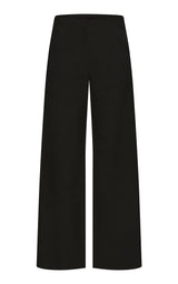 Silk Wool Jacquard Minimal Pants - Black