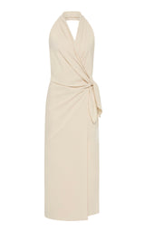 Halter Wrap Backless Dress - Porcelain