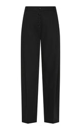 Wool Button Front Pleat Pants - Black