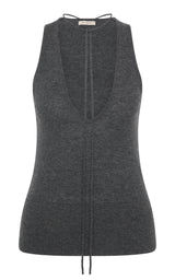 Plunge Rouleau Knit Tie Top - Iron Melange