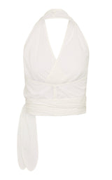 Pinstripe Halter Wrap Top - White