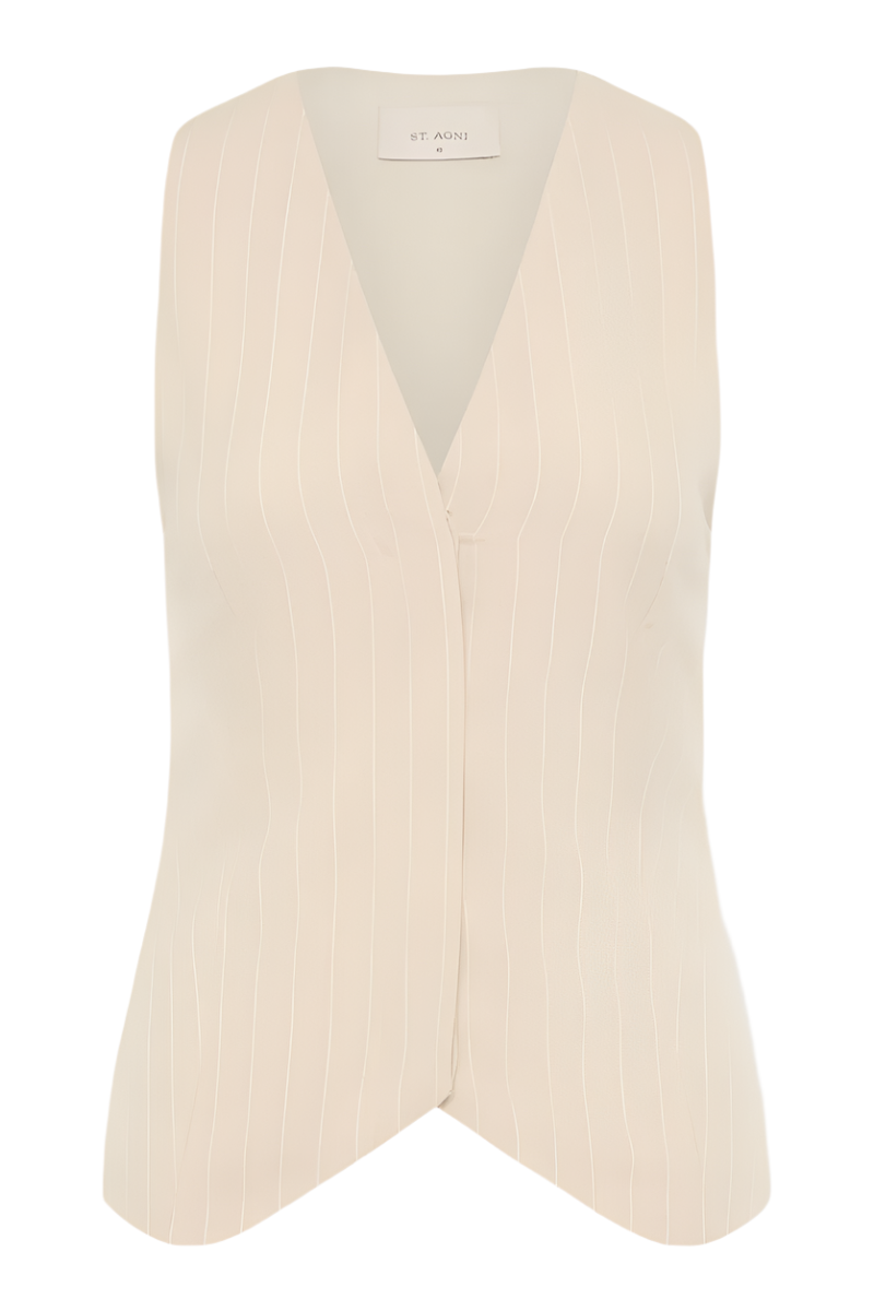 Pinstripe Wool Vest - Latte