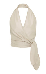 Silk Halter Wrap Top - Soft Ash