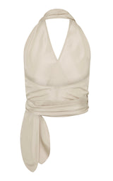 Silk Halter Wrap Top - Soft Ash