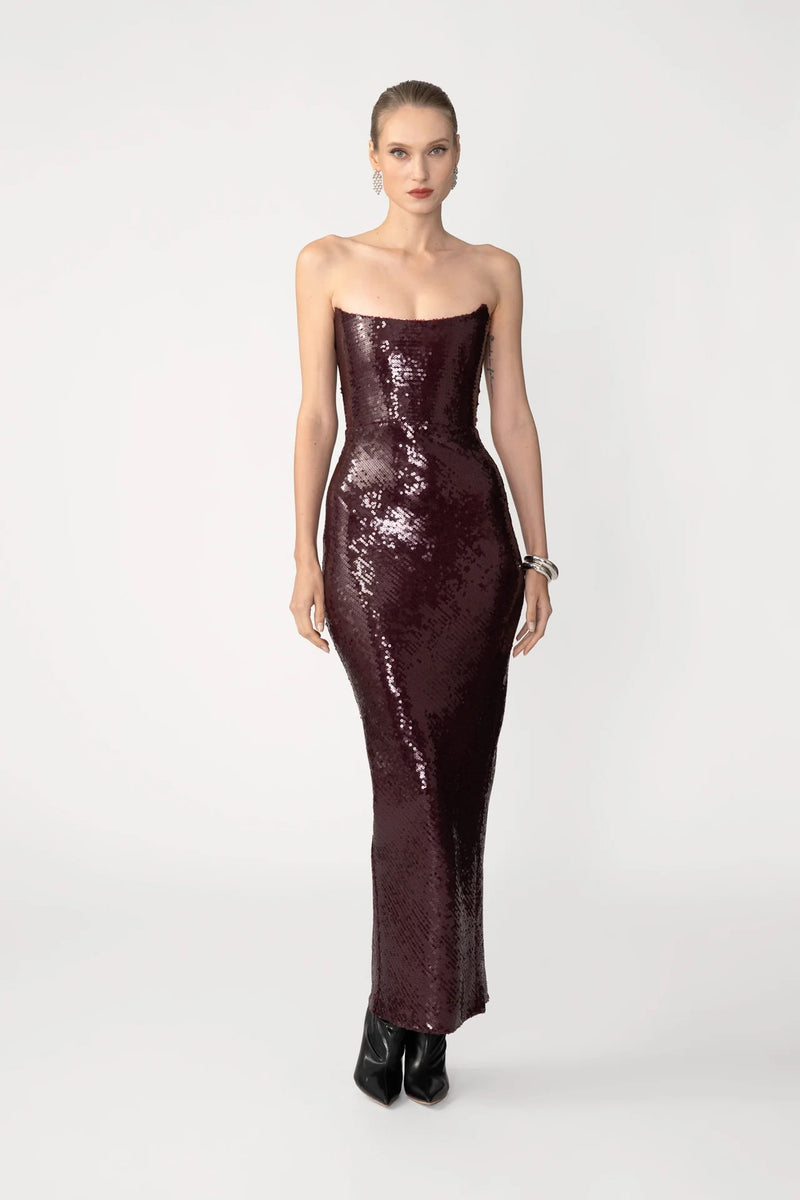 Venus Sequin Gown - Oxblood