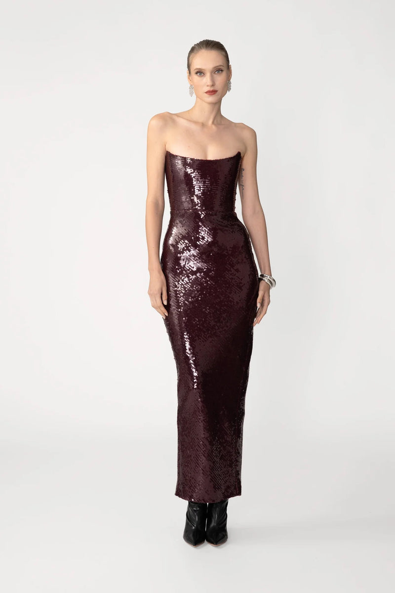 Venus Sequin Gown - Oxblood