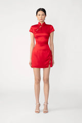 Tina Satin Dress - Red